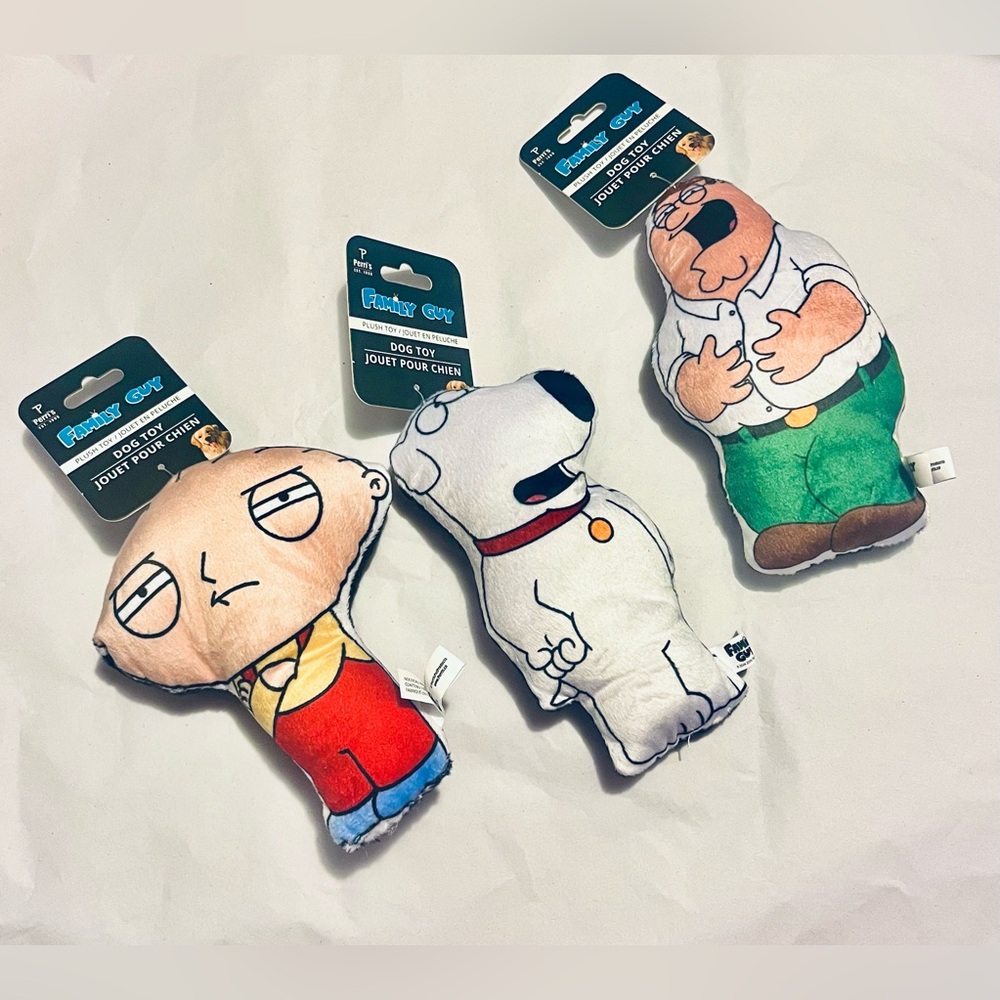 NWT Family Guy Squeaky Dog Toys ~ Peter, Brian & Stewie